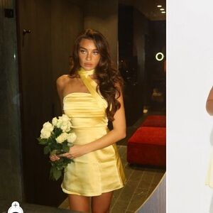 Fashion Nova Yellow Sheath Mini Dress Halter Wedding Guest
